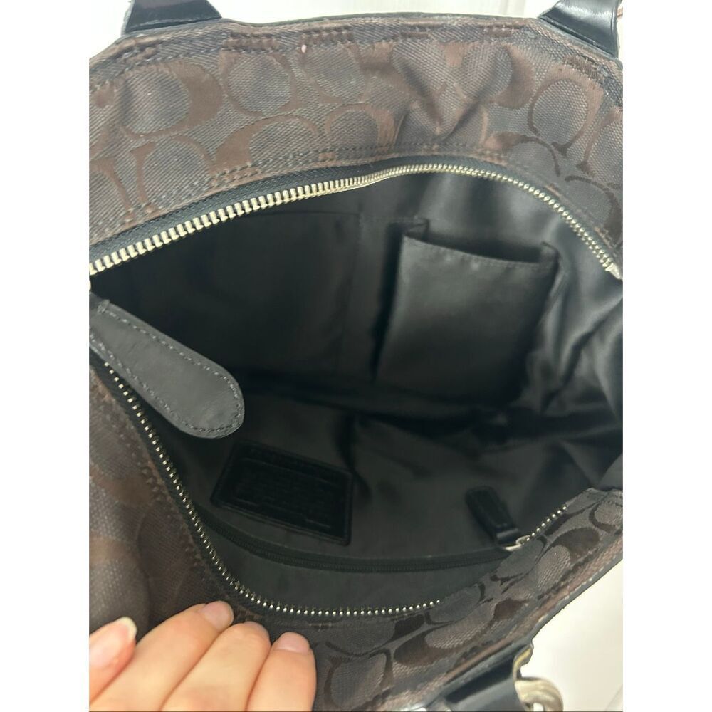 COACH Circle Patchwork East West Tote Black Brown F15466 Shoulder Handbag Purse - Picture 5 of 10